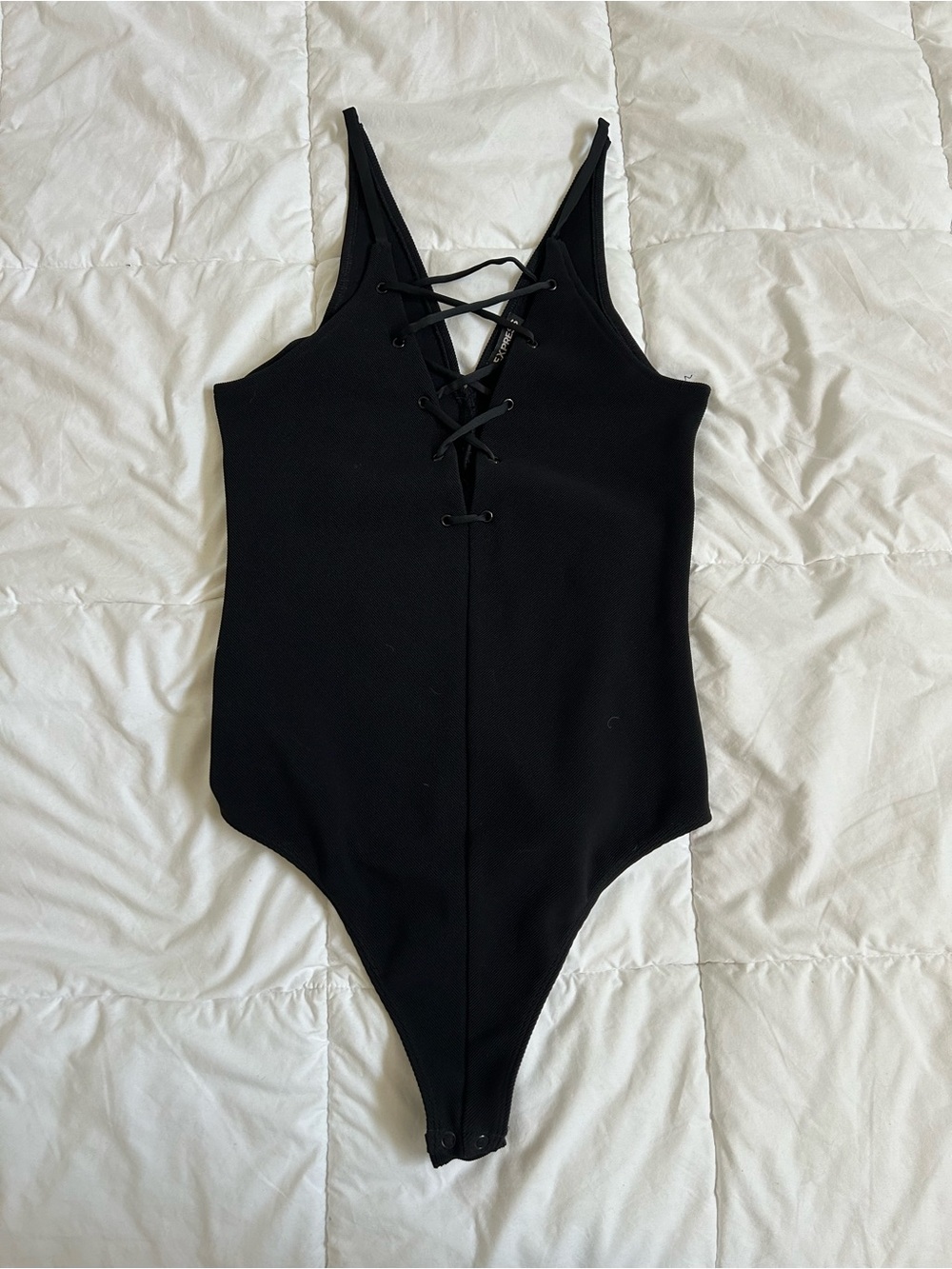 Express Black Lace-Up V-Neck Bodysuit